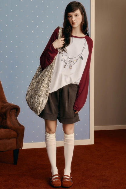 Contrasting Raglan Sleeve Top