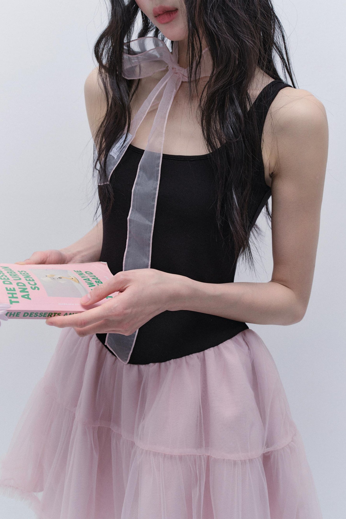 Sweet Fluffy Black-Pink Contrast Dress