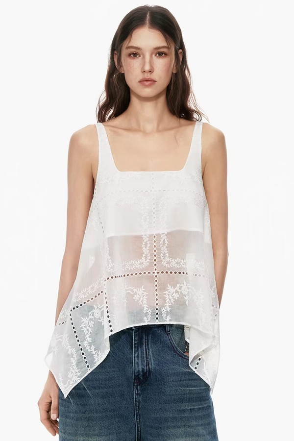 White Sheer Asymmetrical Camisole Top