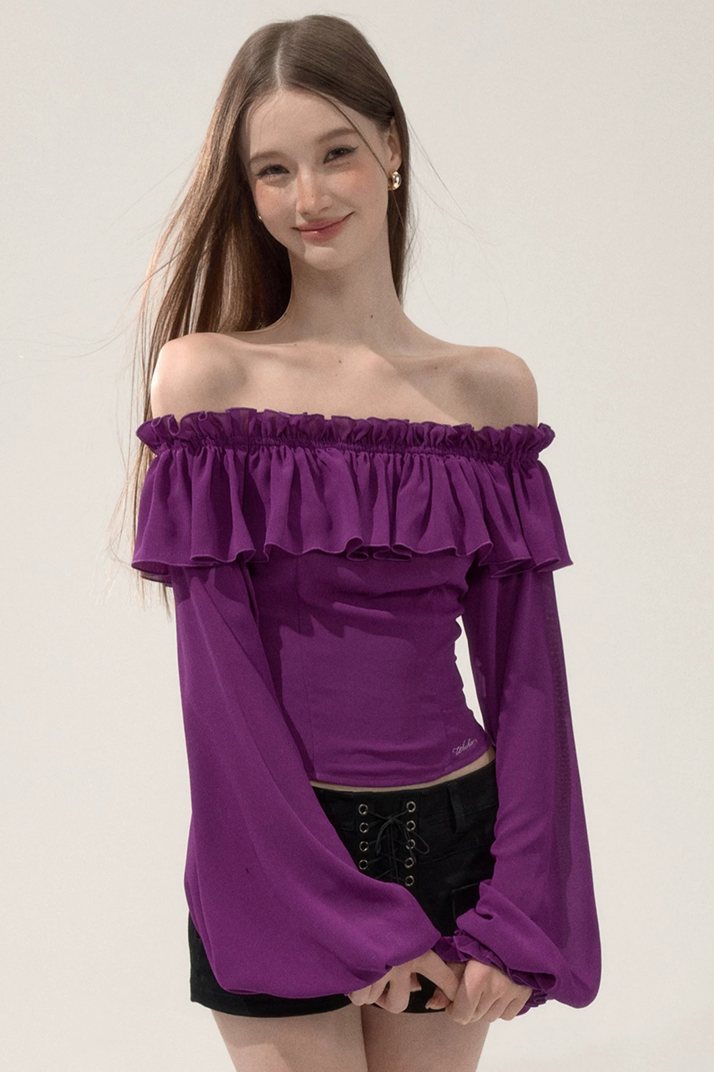 Ruffled Off-Shoulder Chiffon Blouse