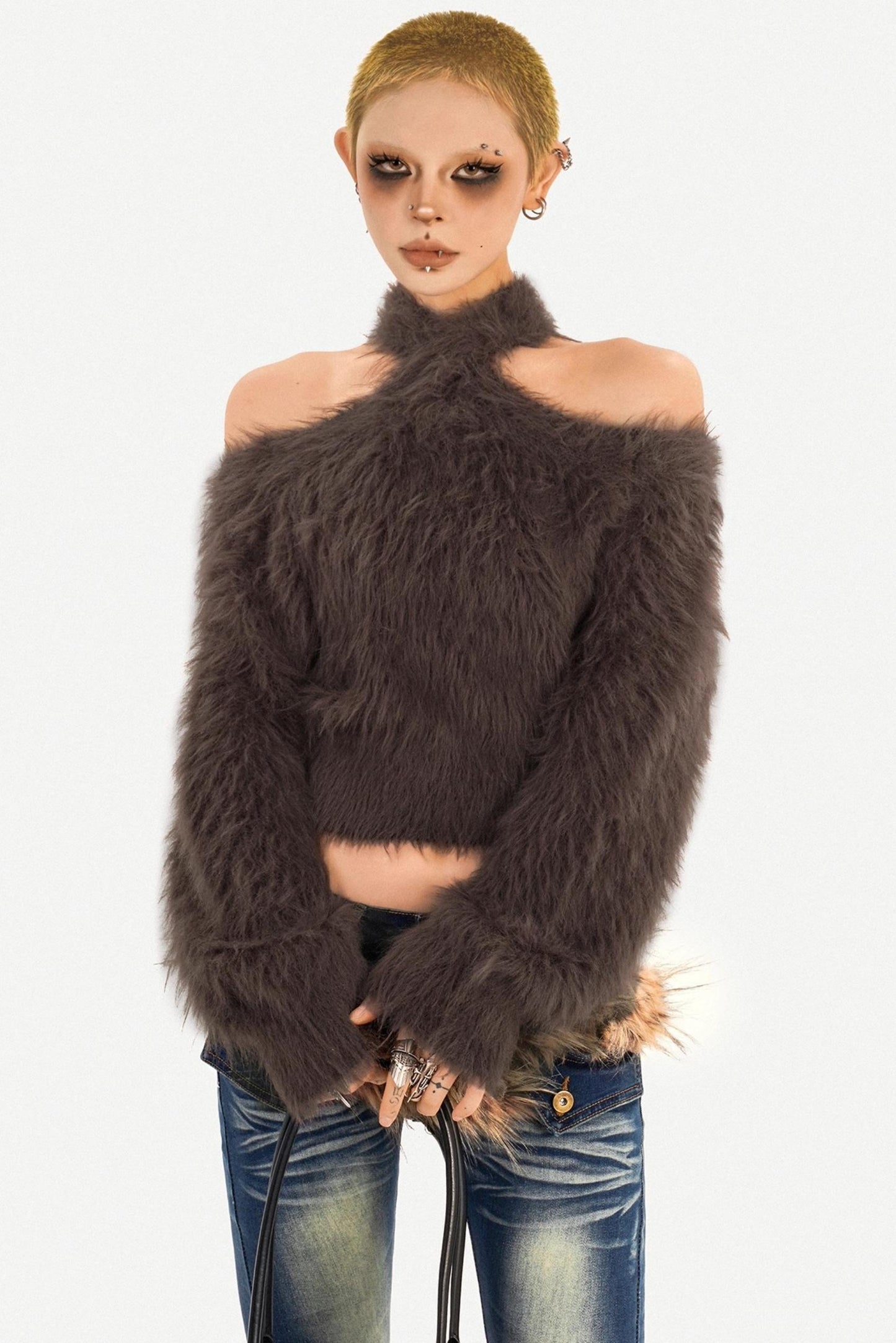 Retro Knit Off-Shoulder Sweater