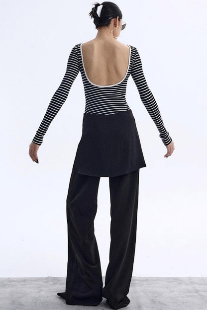 Striped Backless Jumpsuit Design Top