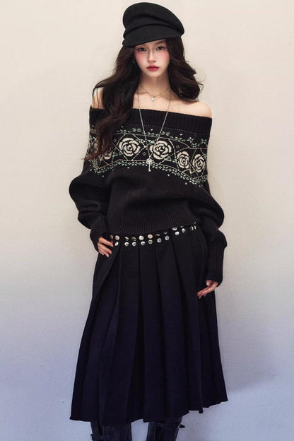Black Rose Jacquard Sweater