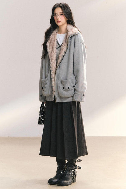 Plaid Patchwork Knit Cardigan