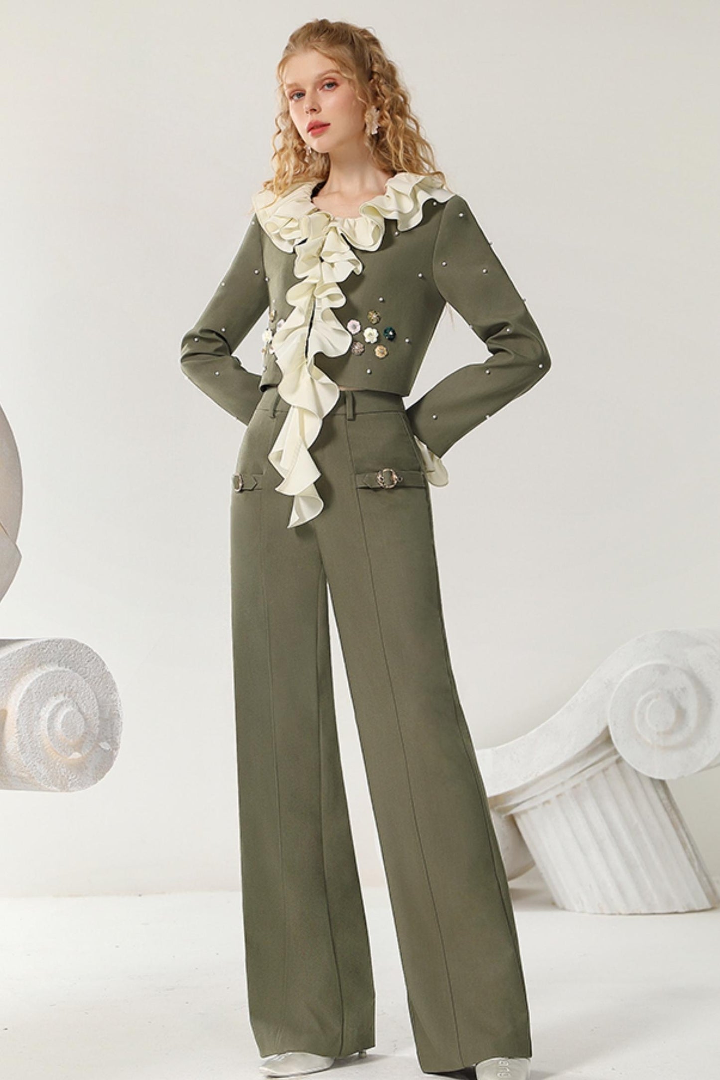 Army Green Loose Wide-Leg Pants