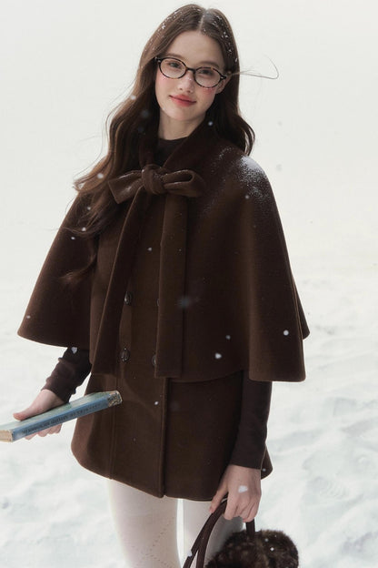 Double-Breasted Cocoa Cape Coat
