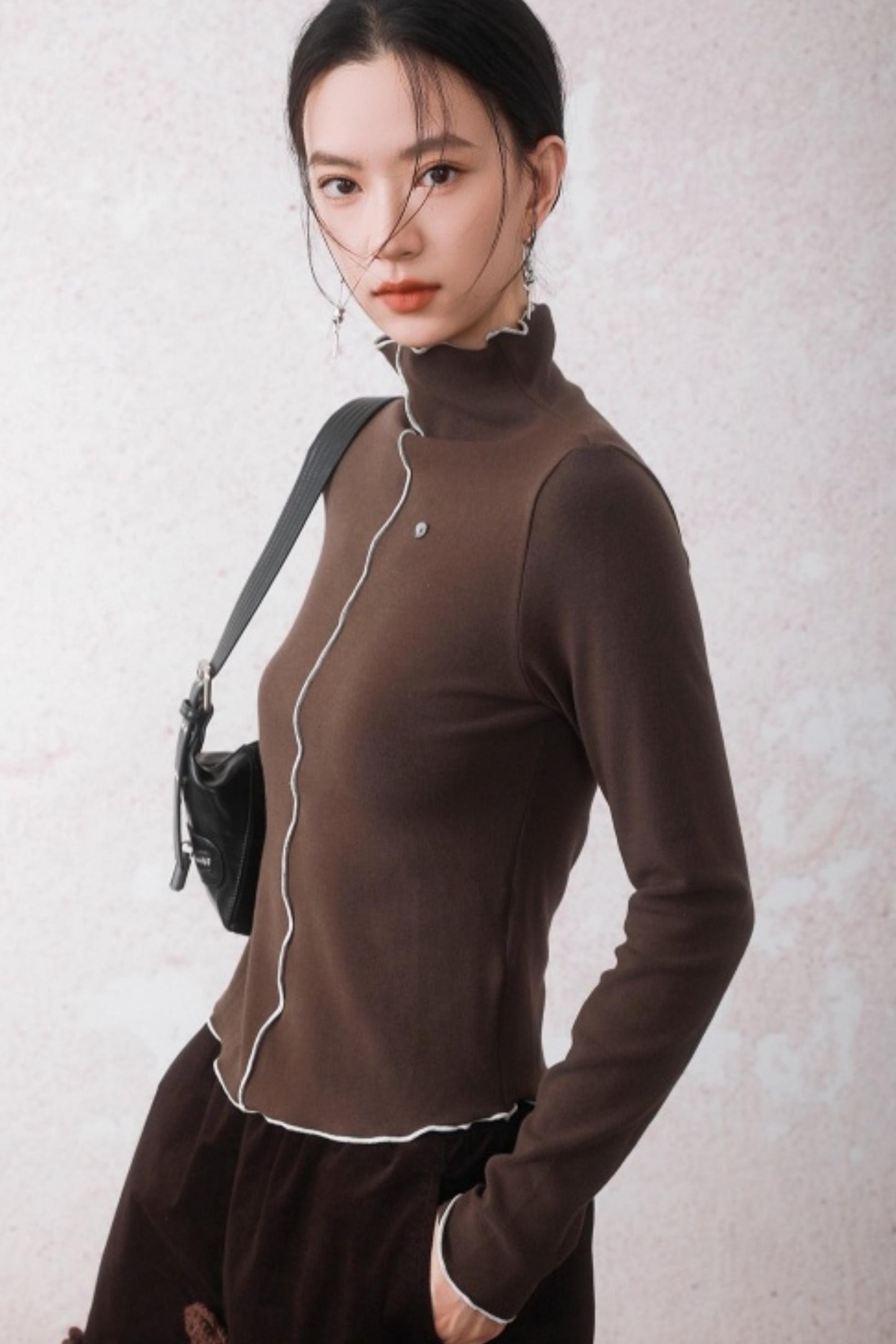 Cocoa Brown Half-Turtleneck Top