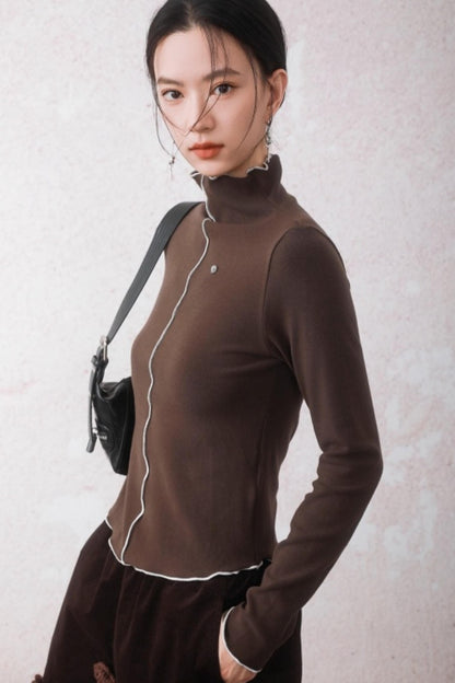 Cocoa Brown Half-Turtleneck Top