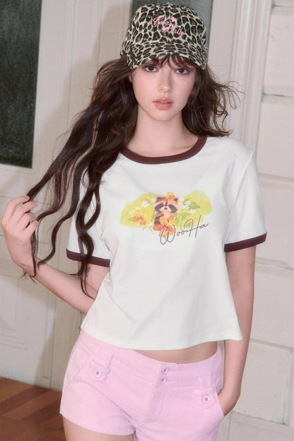 Cute Illustration Print Short Sleeve T-Shirt