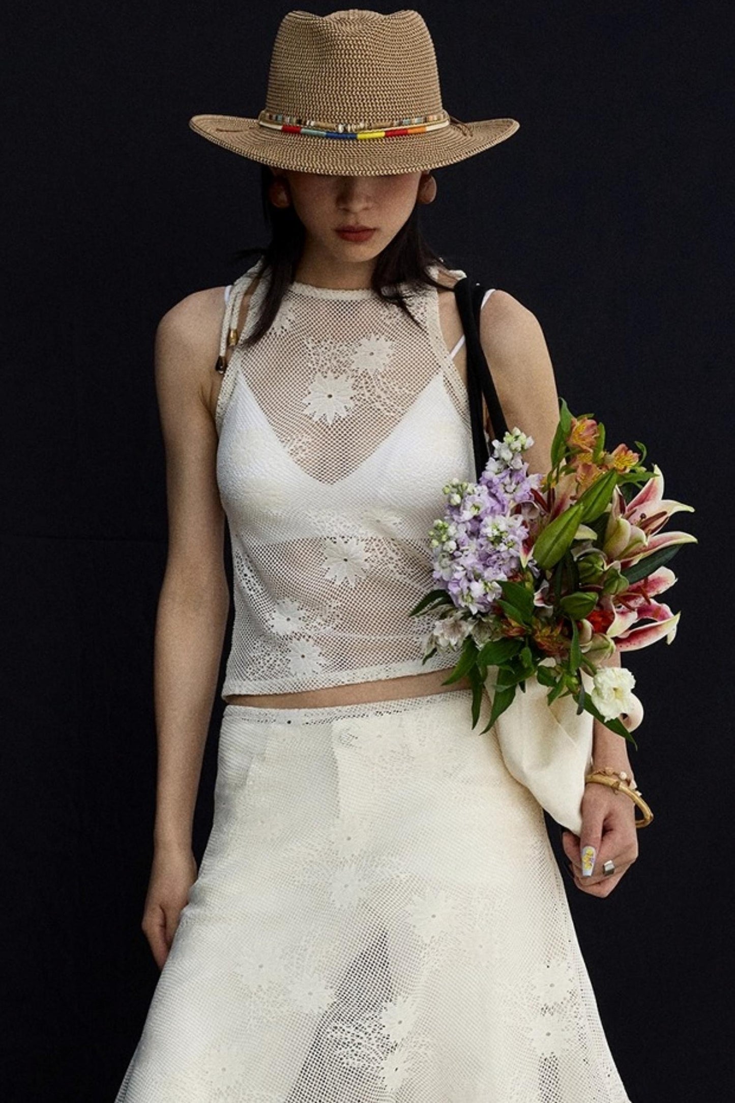 Jacquard Lace-Up Layered Skirt Set-Up