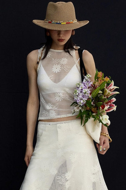 Jacquard Lace-Up Layered Skirt Set-Up