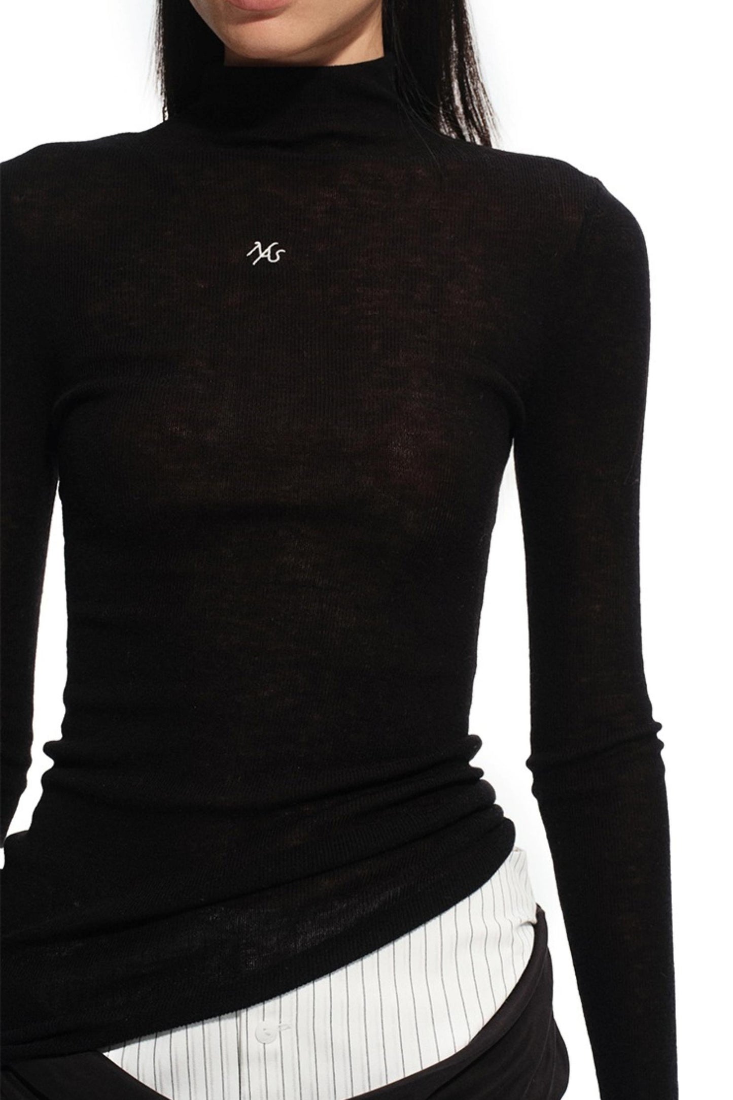 High Neck Long Sleeve Knit Wool Top