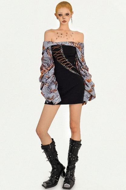 Original Spice Patchwork One-Shoulder Dress