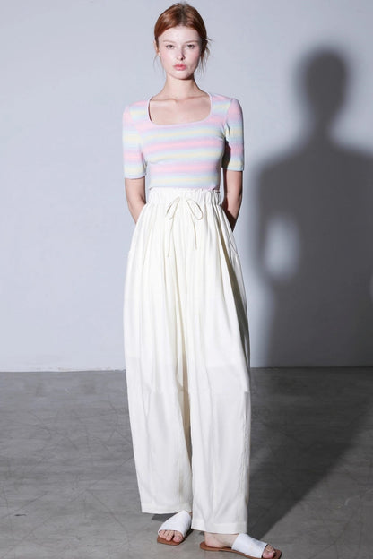 Cotton Elastic Lace-Up Wide-Leg Balloon Pants