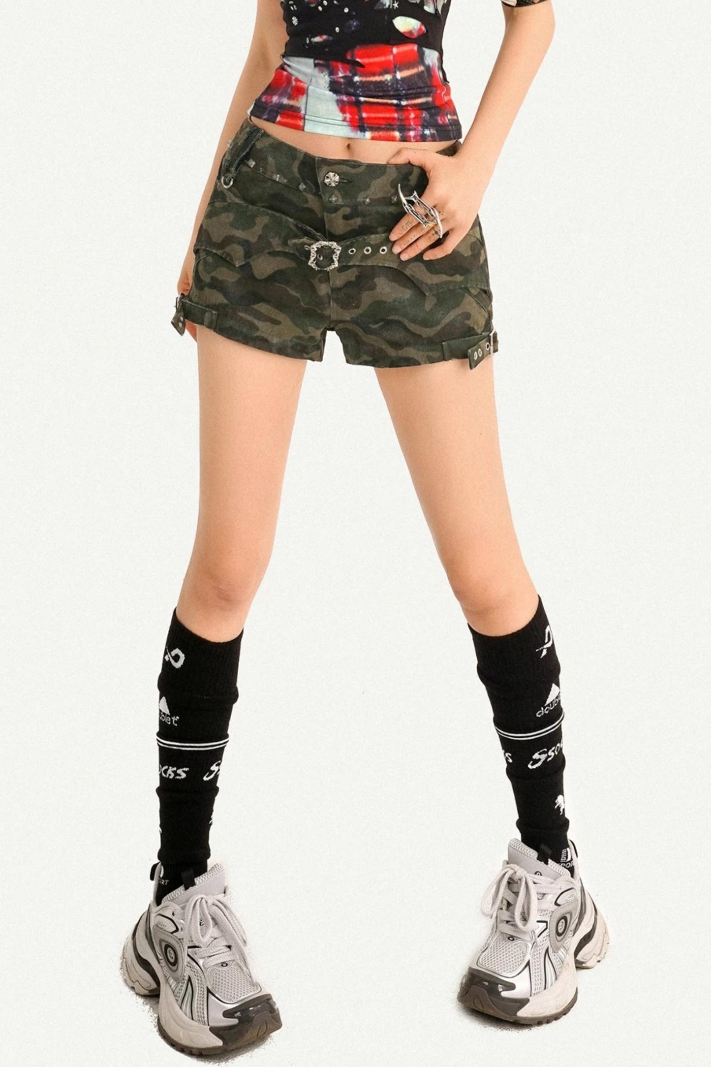 Camouflage Low-Waist Denim Shorts