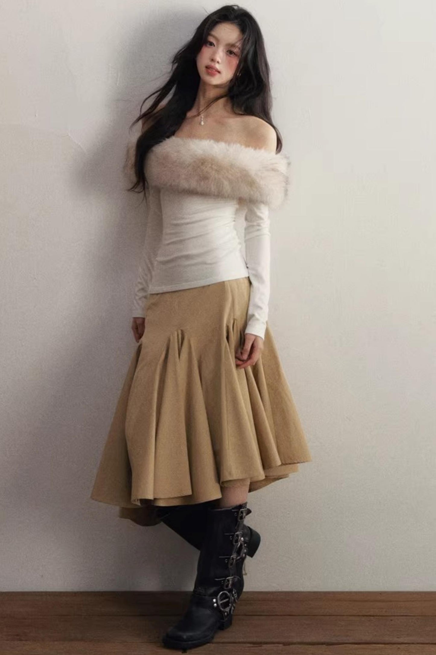 Simulated Wool One-Shoulder Knit Sweater