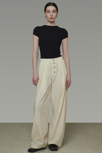 Beige Wide-Leg Trousers