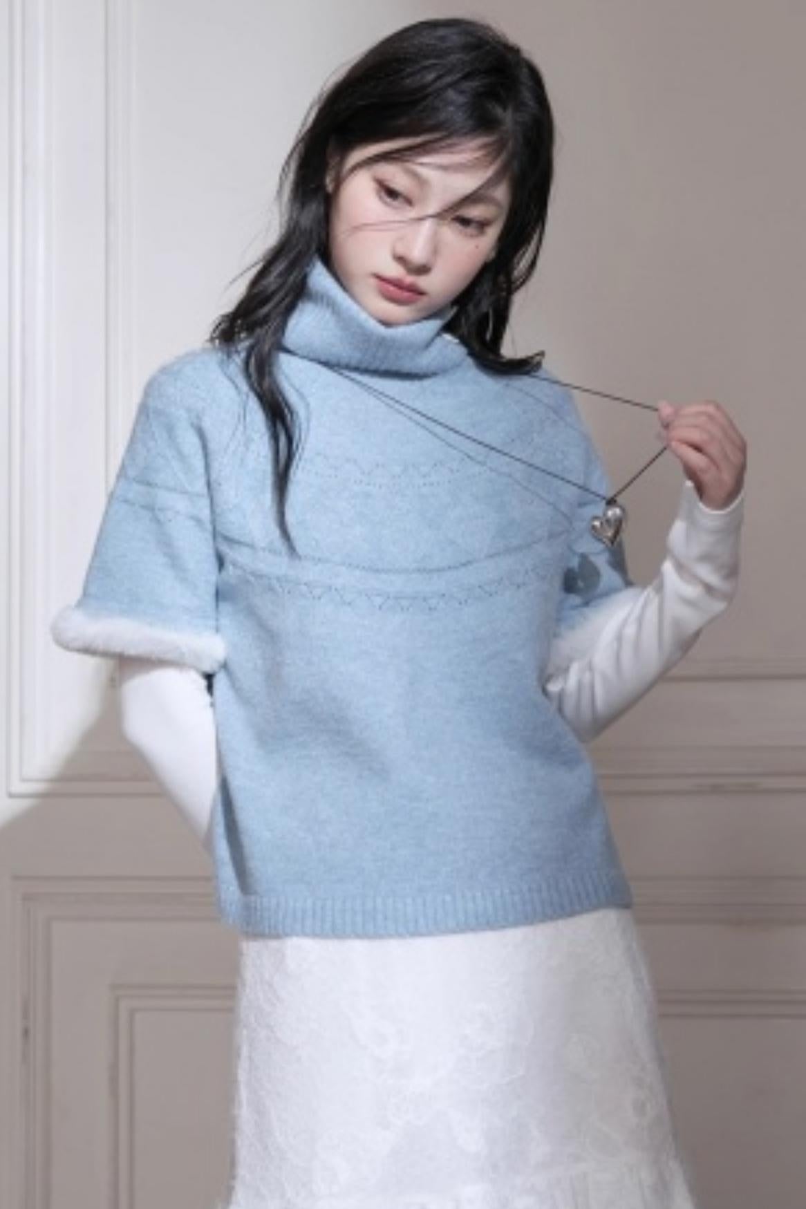 Blue Bat Sleeve Wool Sweater Set