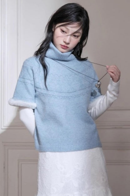 Blue Bat Sleeve Wool Sweater Set