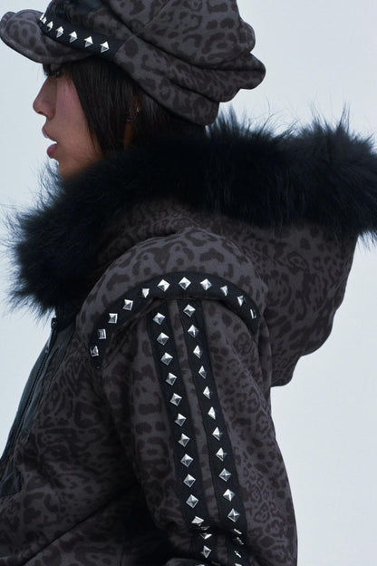 Leopard Print Plush Hooded Jacket Set-Up