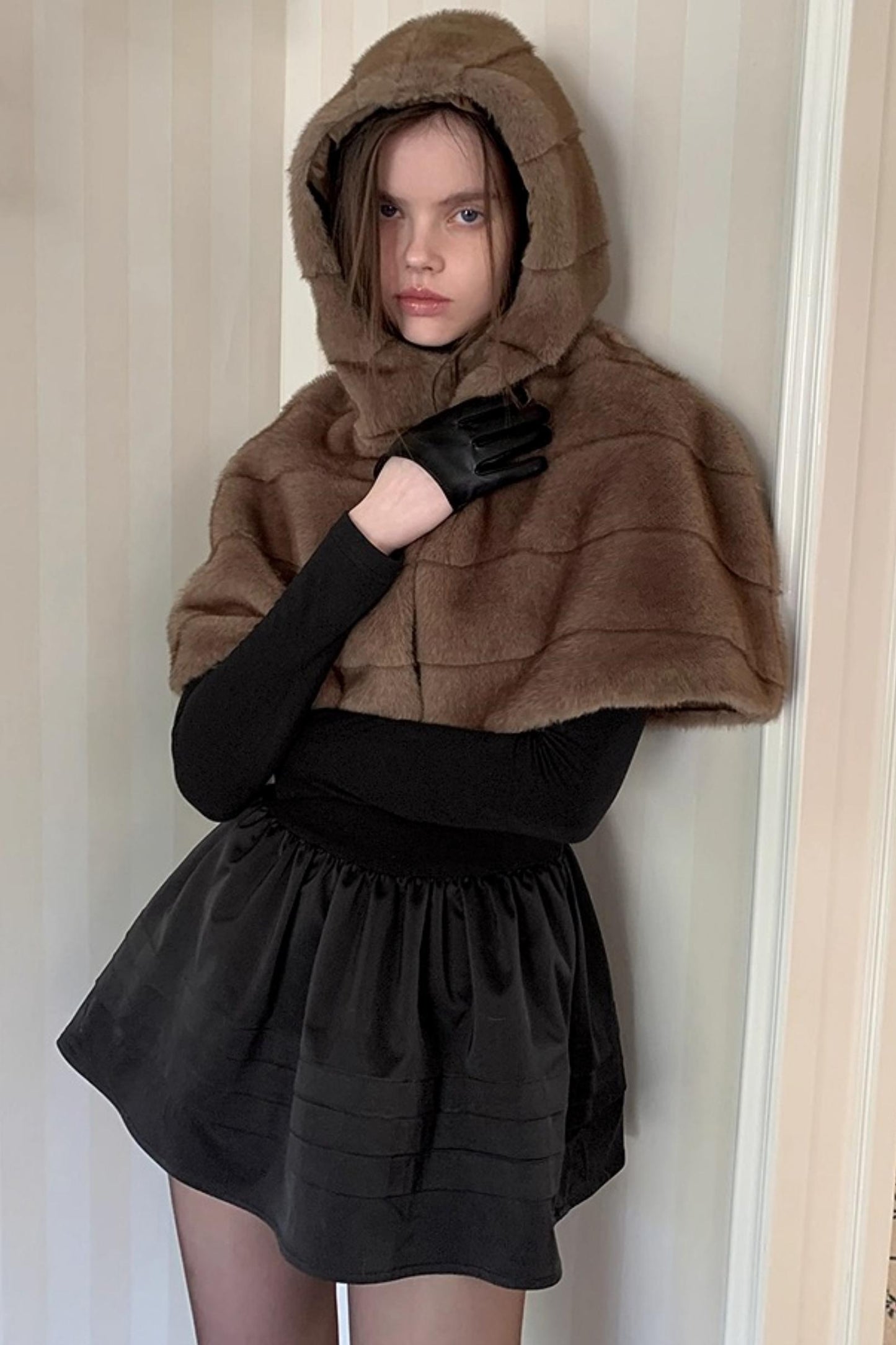 American Retro Fur Hooded Cape Coat