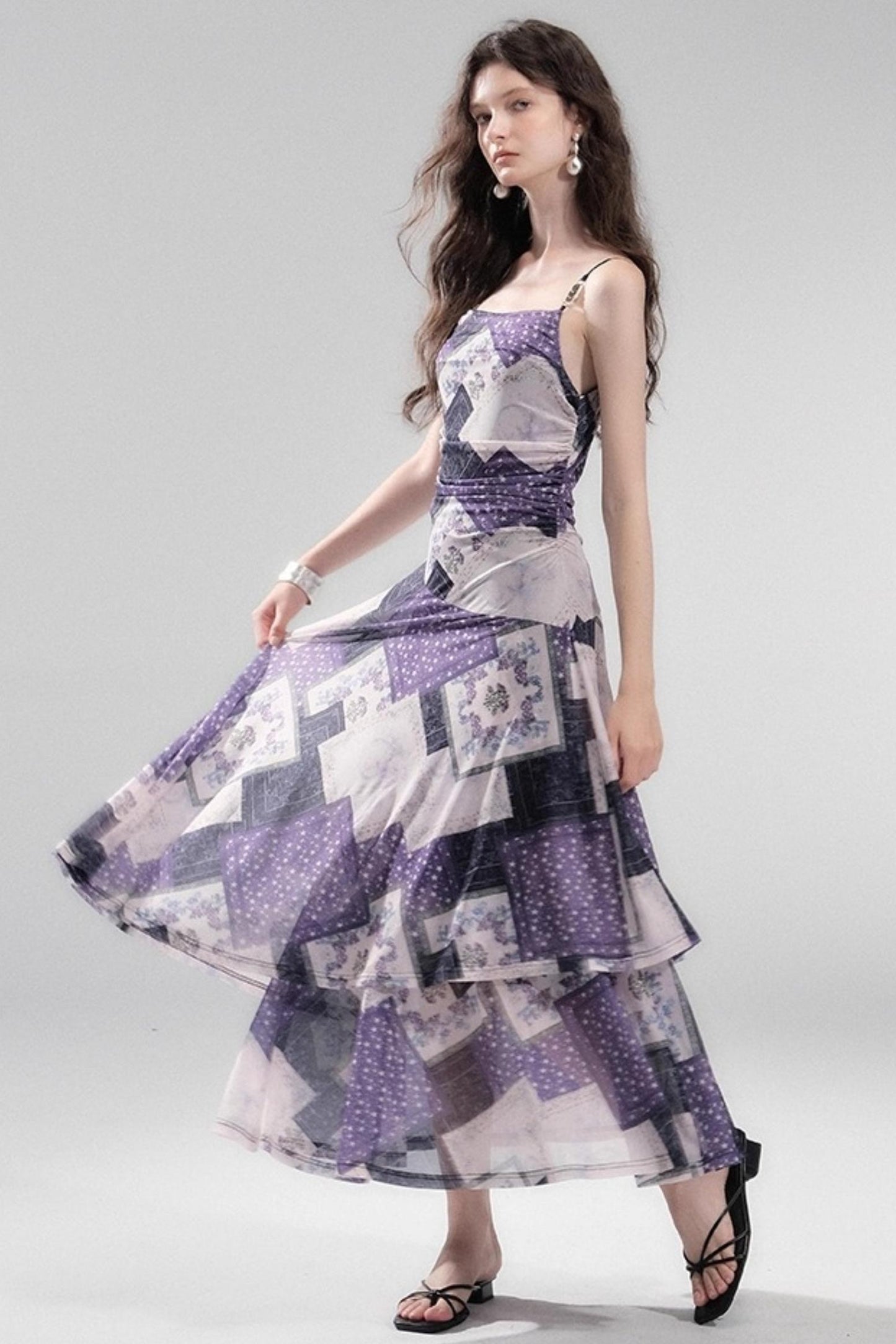 Vintage Collage Mesh Slip Dress