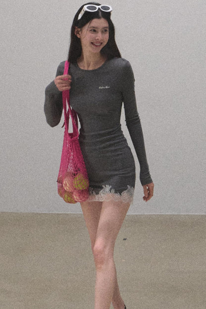 Lace-Trimmed Knit Dress