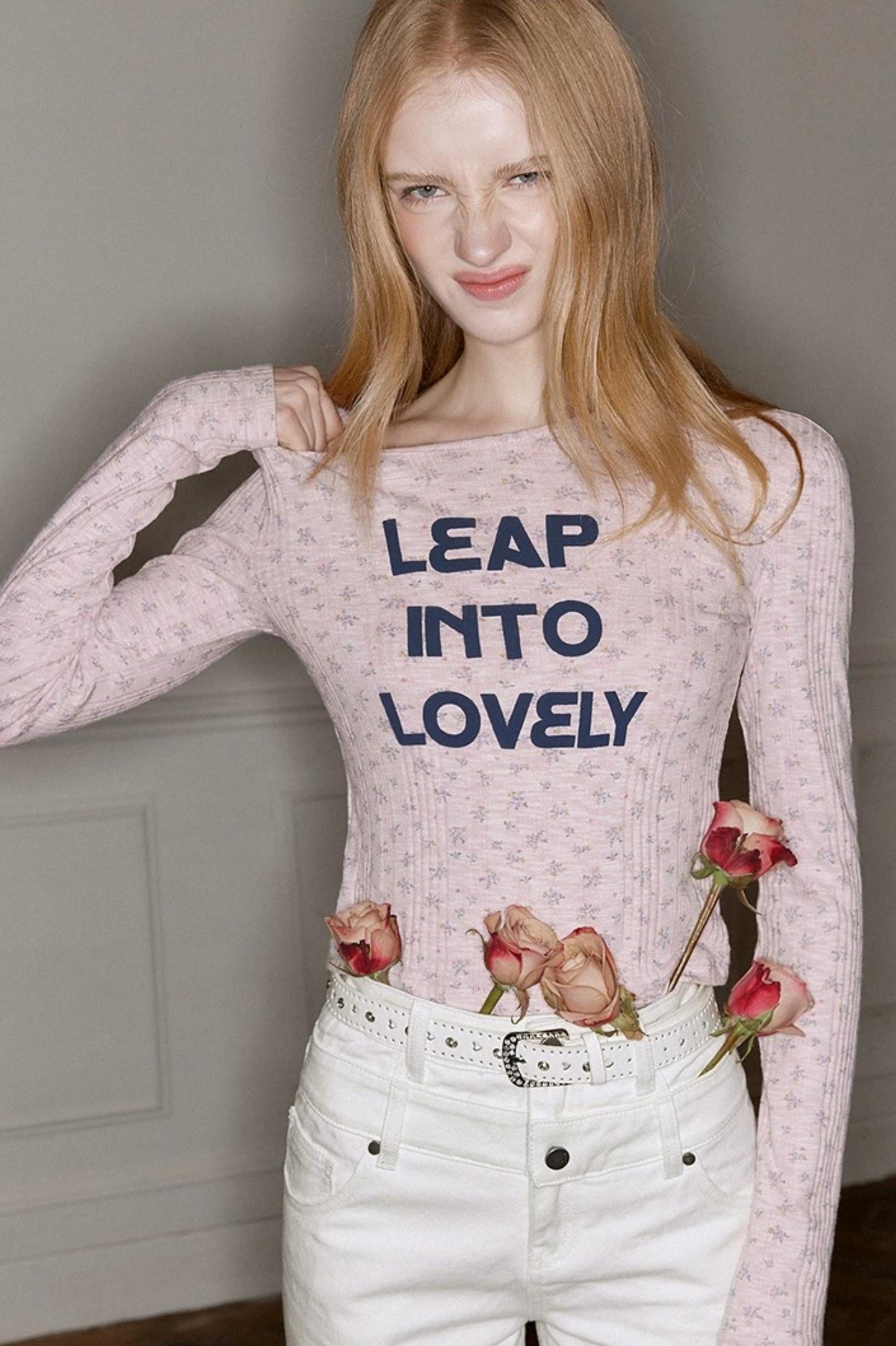 Pink Floral Slim-Fit Sweater
