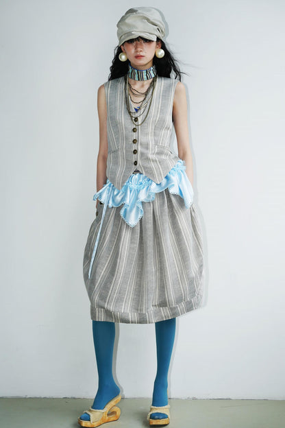 Slim Vintage Linen Layered Vest