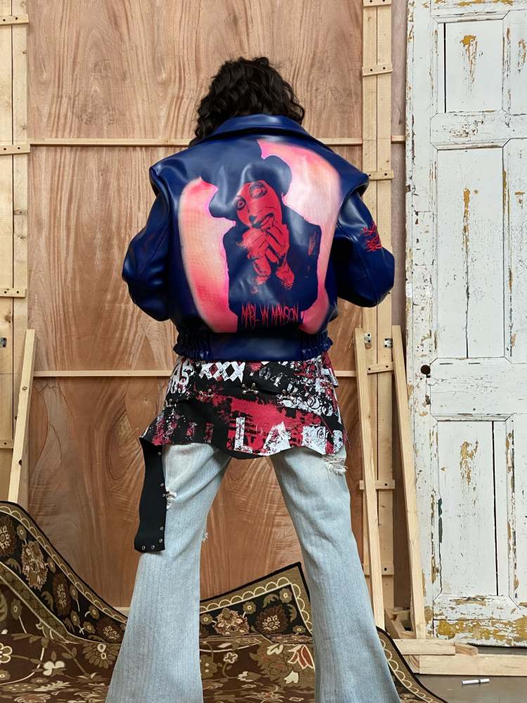 Marilyn Manson Back Print Rivet Embroidery Leather Jacket