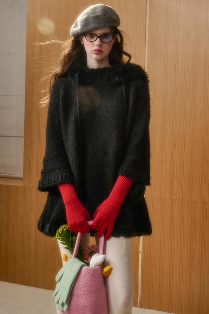 Wool Hooded Cape Heavy Top