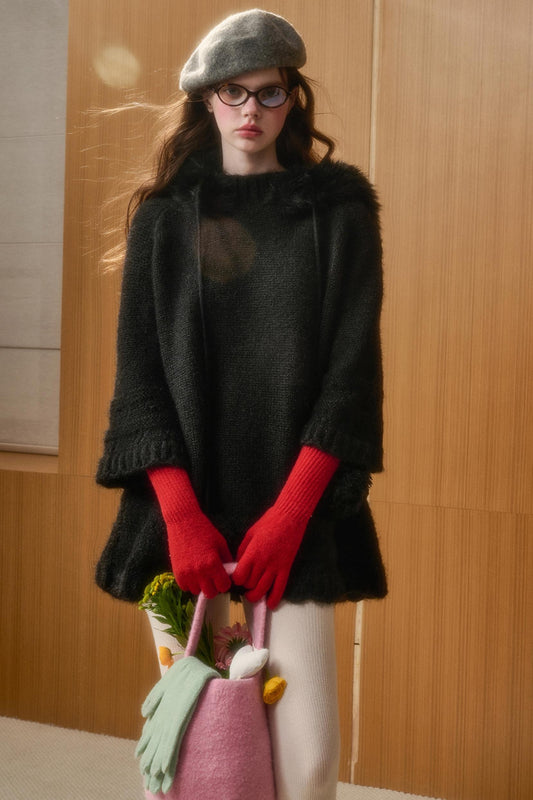 Wool Hooded Cape Heavy Top