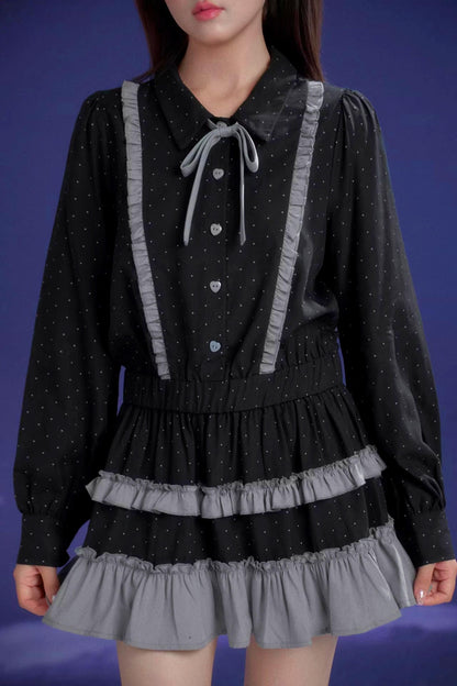 Dunkelgraues Polka-Dot-Kleid