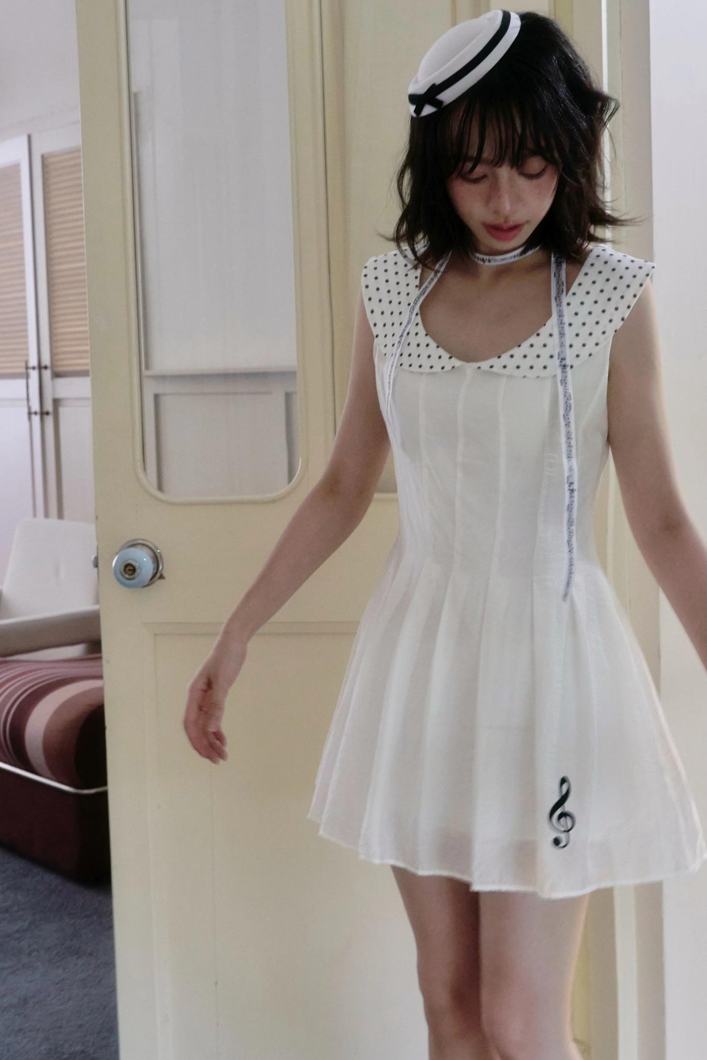 White Polka Dot Embroidered Babydoll Dress