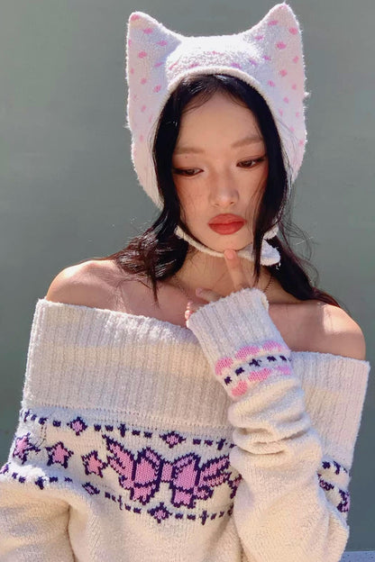 Jacquard-Strickpullover mit Schleife