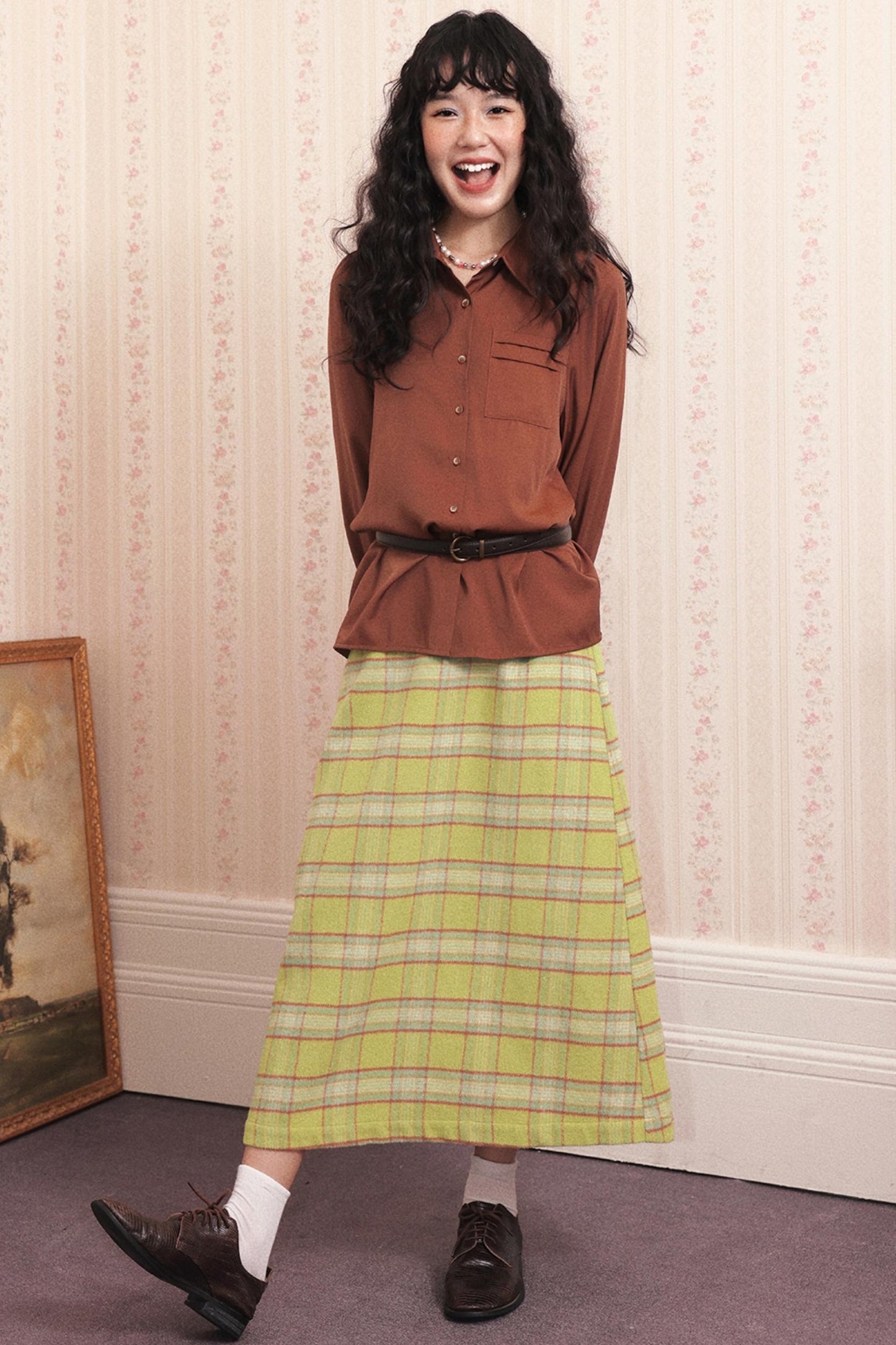 Vintage Pleated Brown Shirt