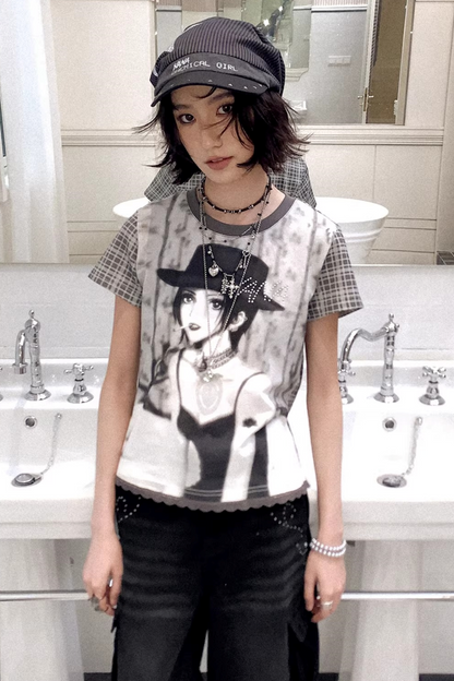 Portrait Plaid Rhinestone Top