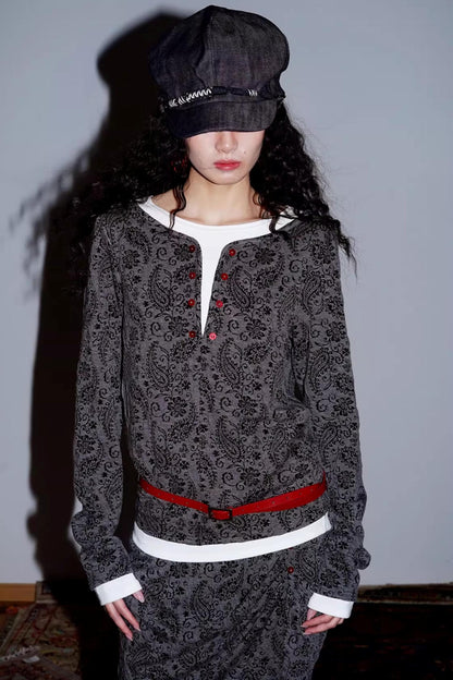 Retro Paisley Sweater Skirt Set-Up