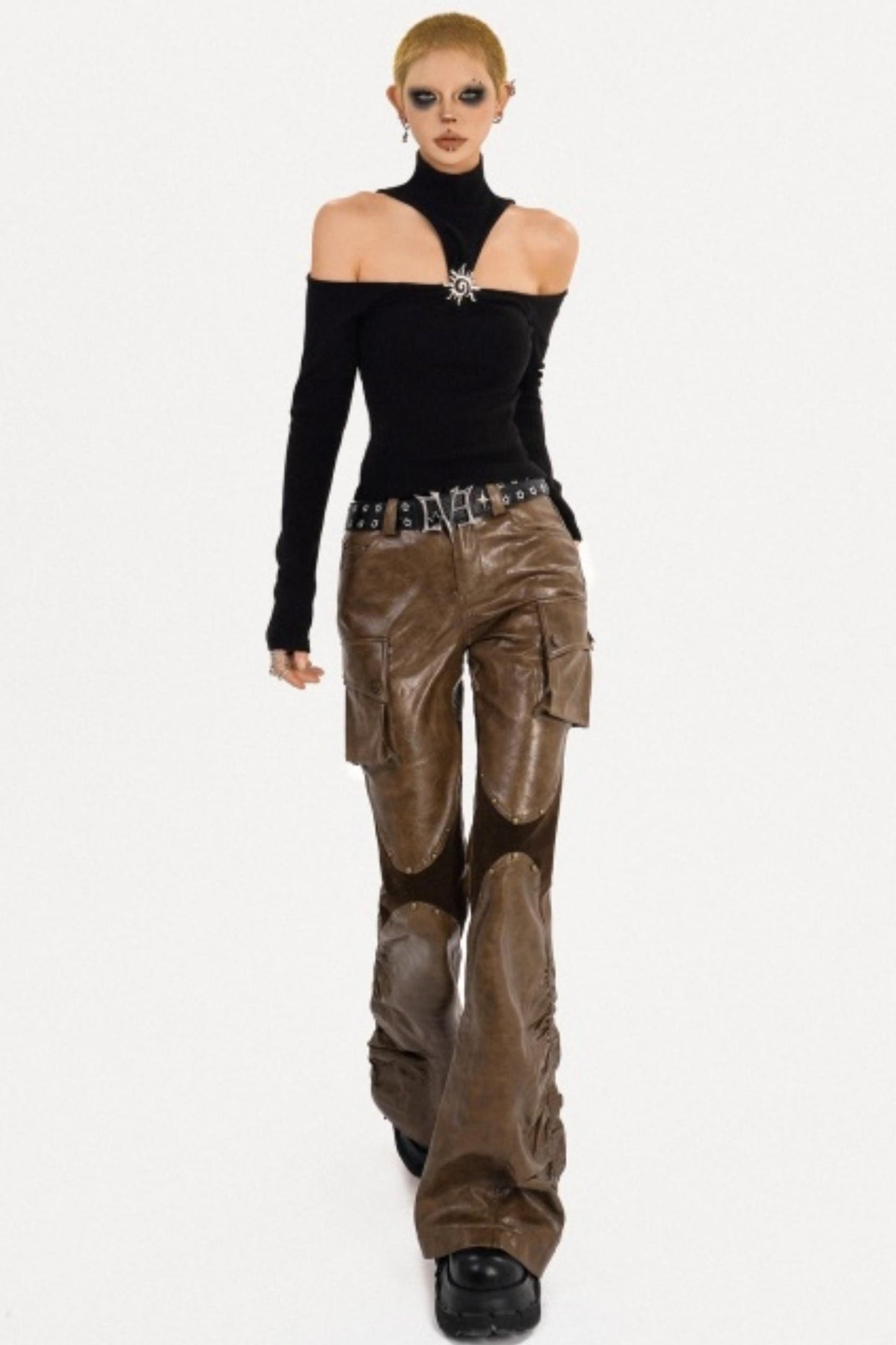Retro Coffee Leather Pants