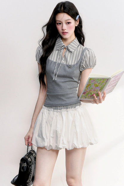 Water Drop Embroidered Top and Skirt Set-Up