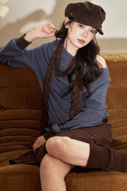 Retro Striped Off-Shoulder Top