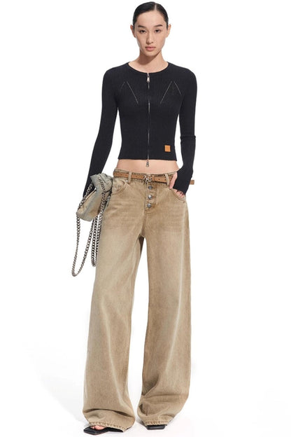 Heavy Washed Twill Denim Loose Jeans