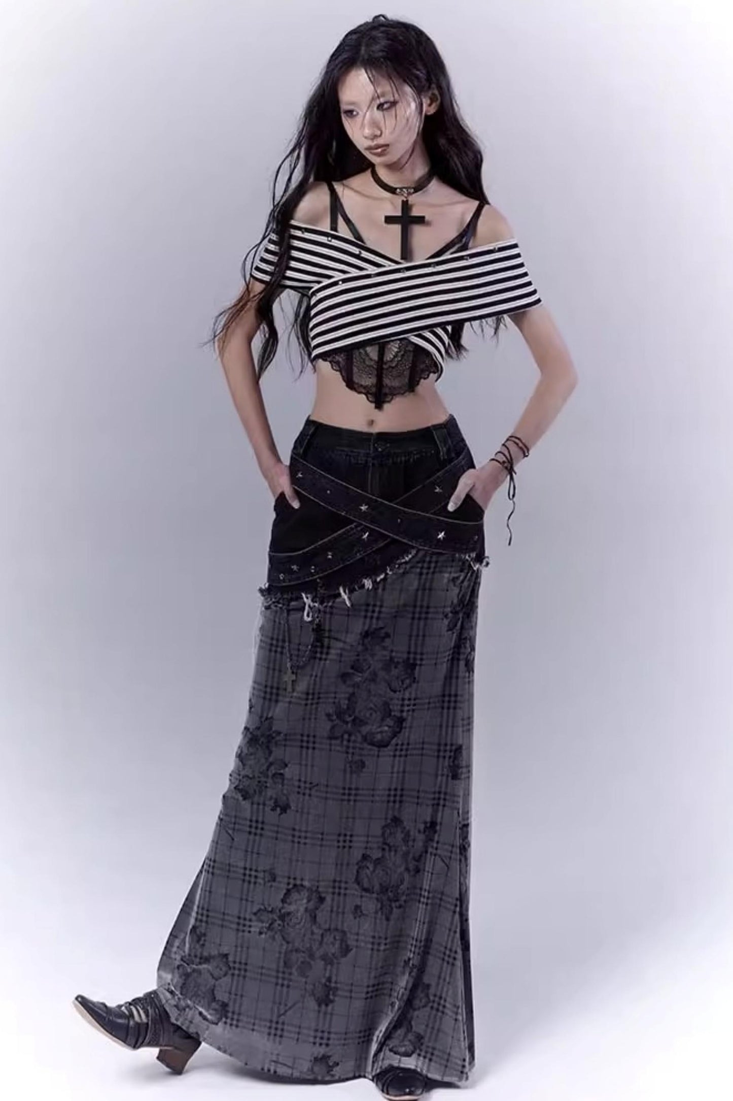 Striped Smock Blouse Set-Up