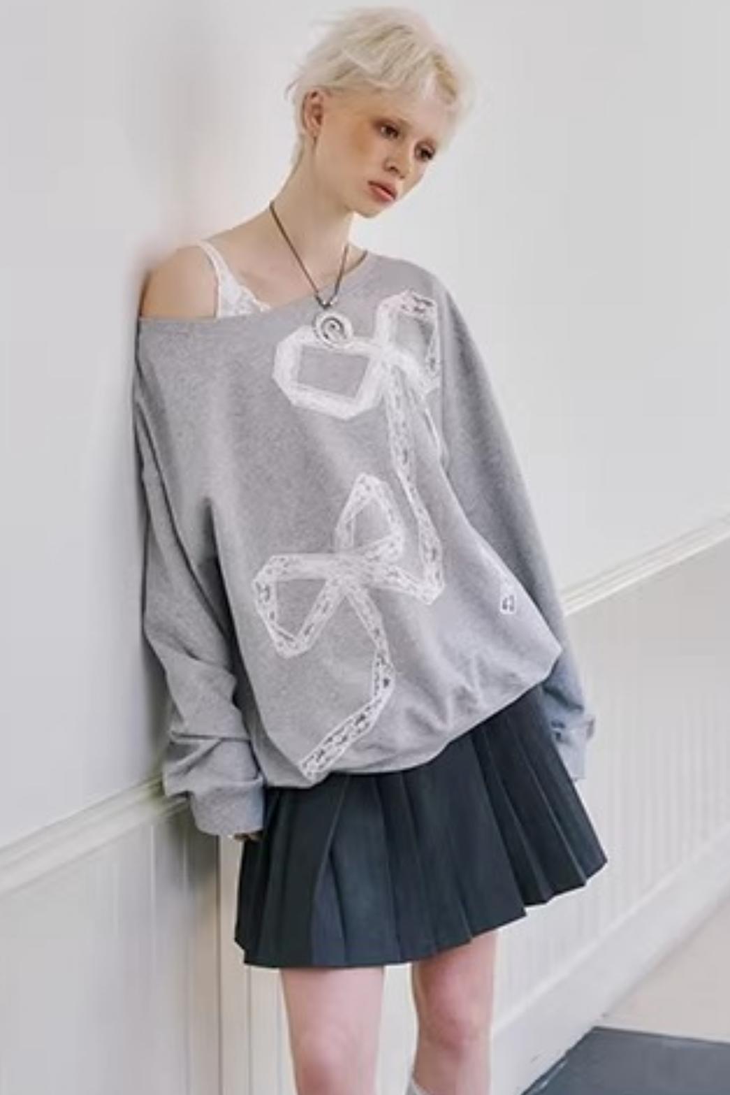 Lace-Up Collar Sweater Set-Up