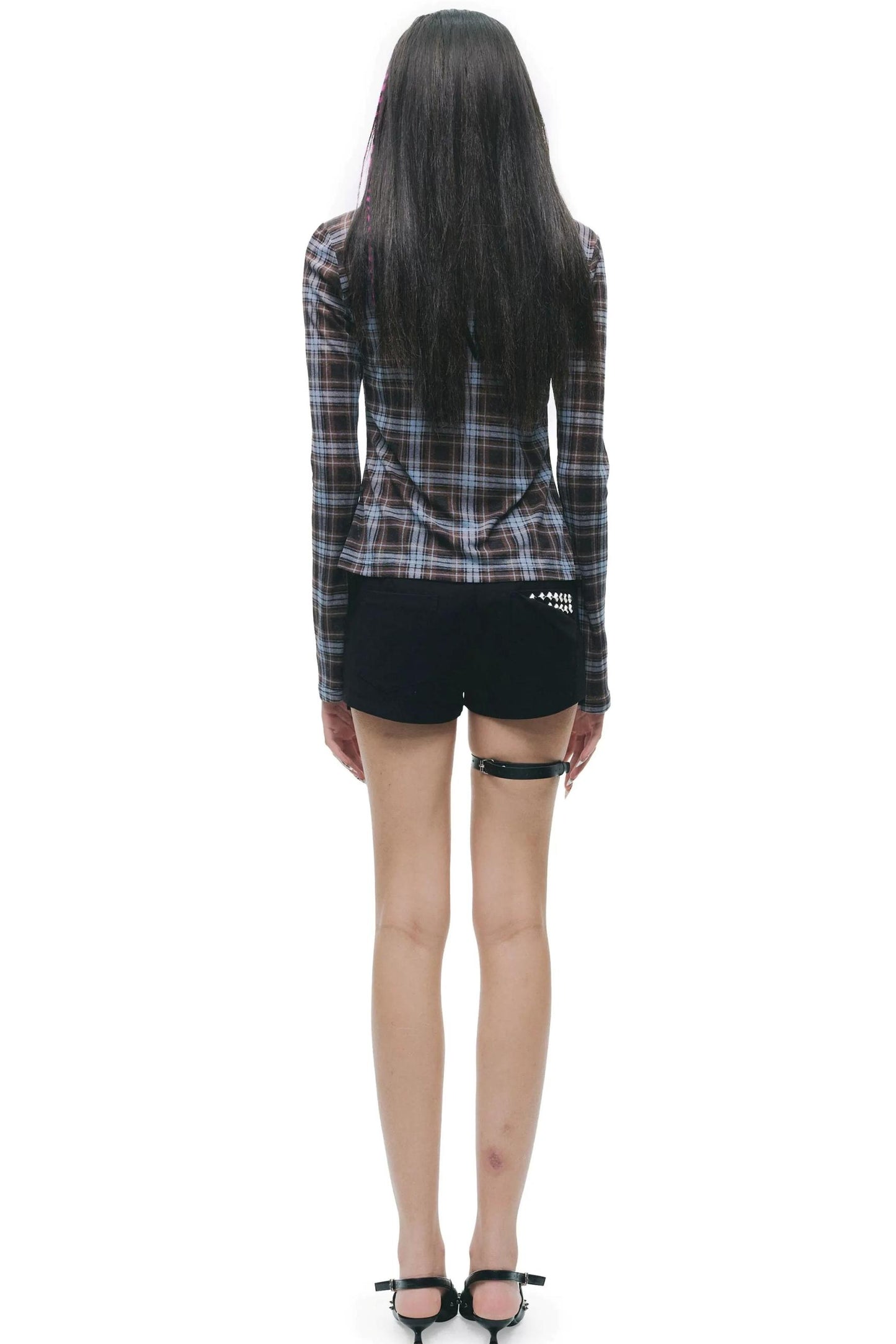 Leather Mesh Long-Sleeve Top