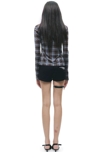 Leather Mesh Long-Sleeve Top