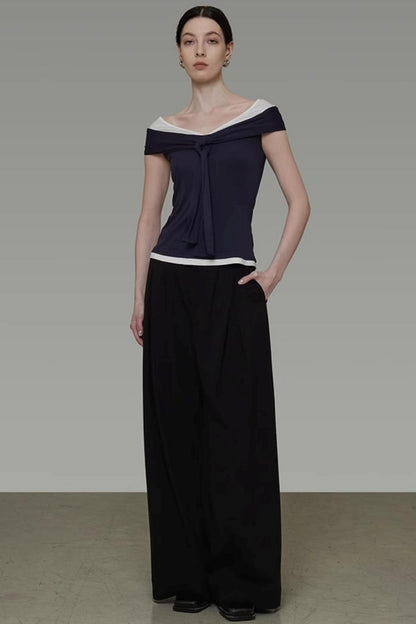 Contrasting One-Shoulder Slimming Top