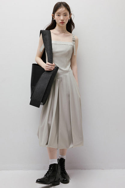 Asymmetrical Bud Gray Bubble Dress