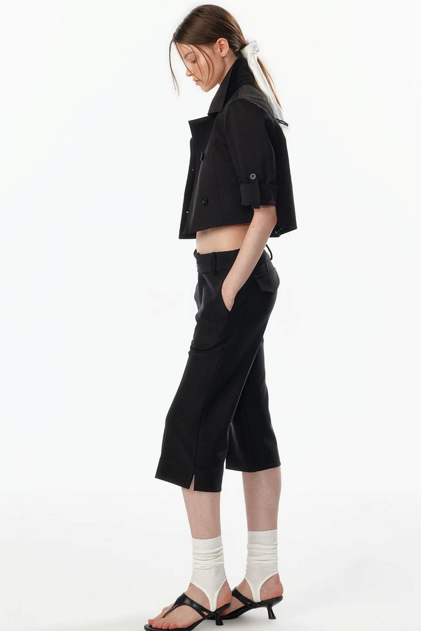 Cropped Convertible Collar Top