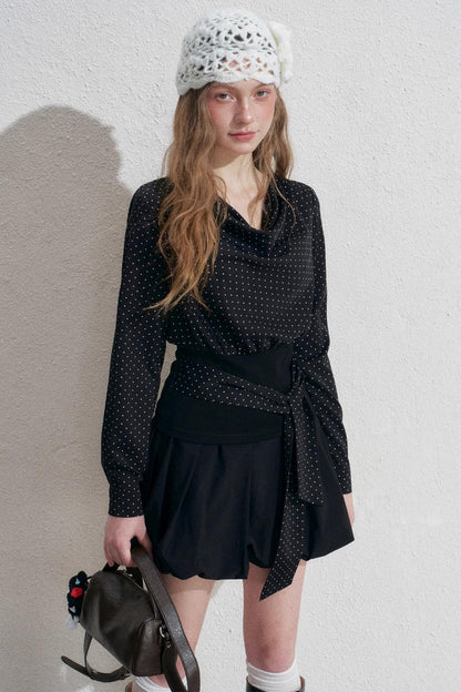 Polka Dot Swing Collar Black Shirt